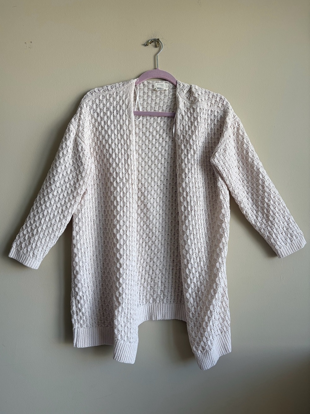 Women's Open-Front Cream Textured Knit Cardigan